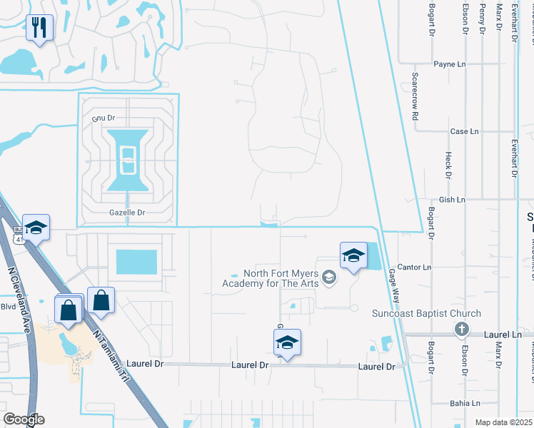 map of restaurants, bars, coffee shops, grocery stores, and more near 2975 Garden Street in North Fort Myers