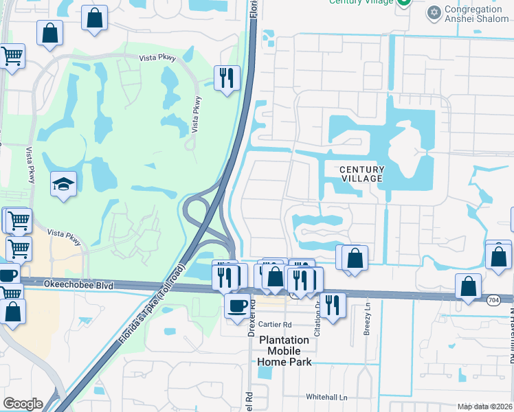map of restaurants, bars, coffee shops, grocery stores, and more near 382 Windsor Q in West Palm Beach
