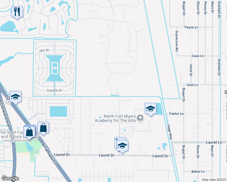 map of restaurants, bars, coffee shops, grocery stores, and more near 2975 Garden Street in North Fort Myers
