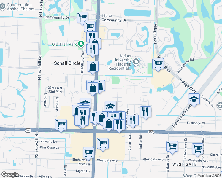 map of restaurants, bars, coffee shops, grocery stores, and more near 2350 North Military Trail in West Palm Beach