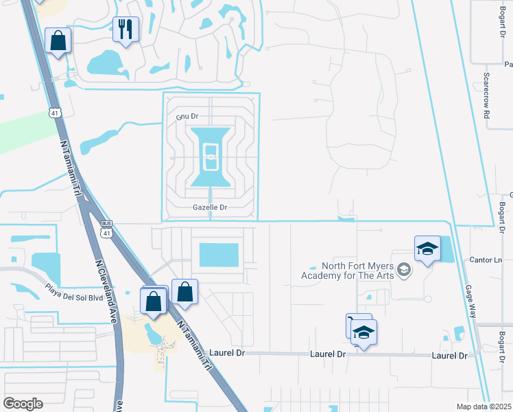 map of restaurants, bars, coffee shops, grocery stores, and more near 15 Eland Drive in North Fort Myers