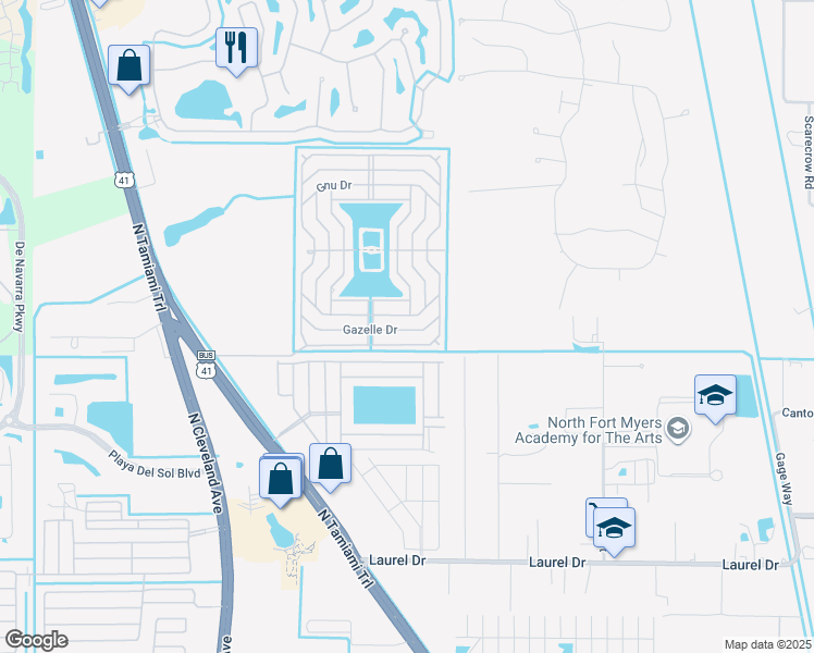 map of restaurants, bars, coffee shops, grocery stores, and more near 52 Eland Drive in North Fort Myers
