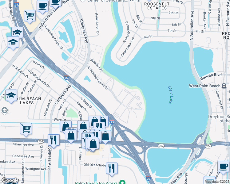 map of restaurants, bars, coffee shops, grocery stores, and more near in West Palm Beach