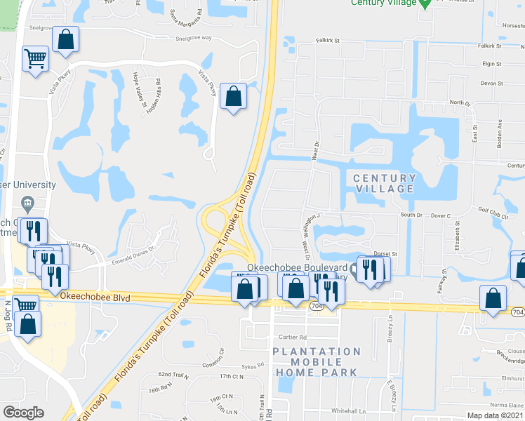 map of restaurants, bars, coffee shops, grocery stores, and more near 382 Windsor Q in West Palm Beach