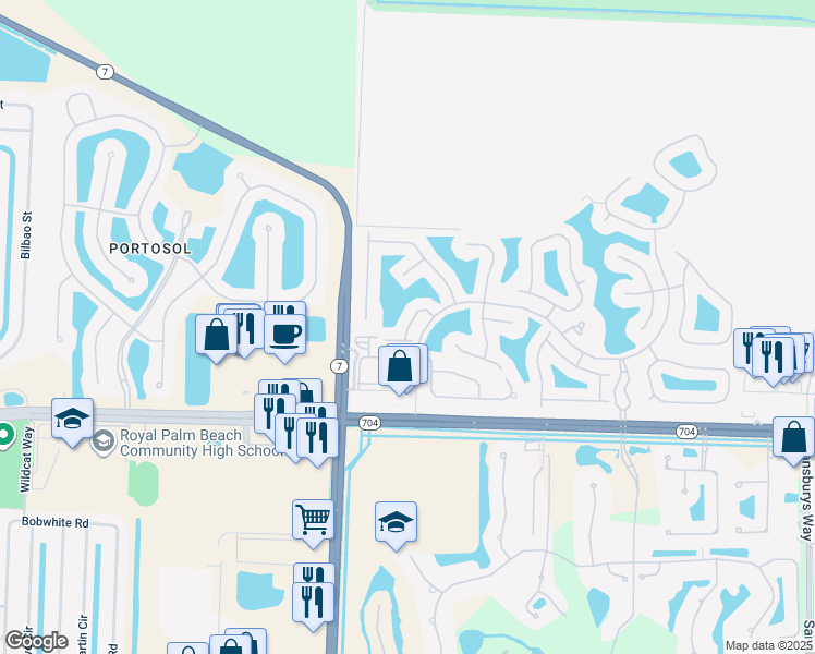map of restaurants, bars, coffee shops, grocery stores, and more near 9600 Baywinds Boulevard in West Palm Beach
