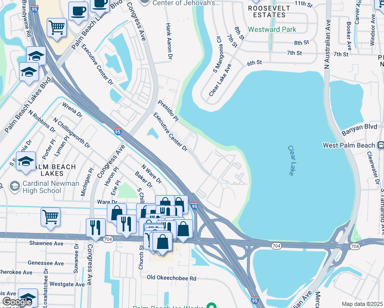 map of restaurants, bars, coffee shops, grocery stores, and more near in West Palm Beach