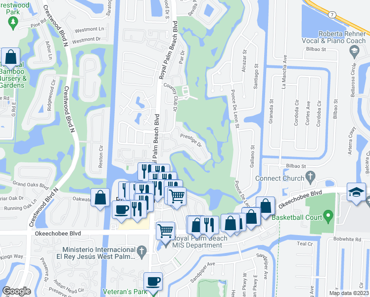 map of restaurants, bars, coffee shops, grocery stores, and more near 803 Palm Beach Trace Drive in Royal Palm Beach