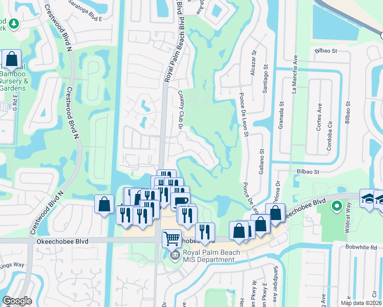 map of restaurants, bars, coffee shops, grocery stores, and more near 2007 Palm Beach Trace Drive in Royal Palm Beach