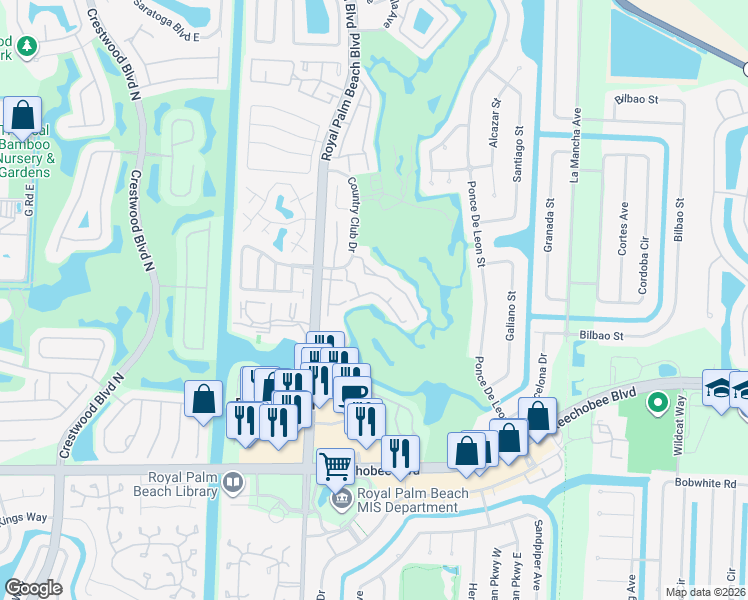 map of restaurants, bars, coffee shops, grocery stores, and more near 1807 Palm Beach Trace Drive in Royal Palm Beach