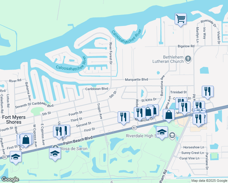 map of restaurants, bars, coffee shops, grocery stores, and more near 13862 Fifth Street in Fort Myers