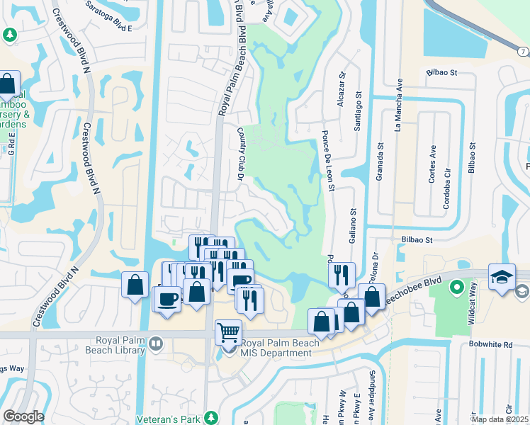 map of restaurants, bars, coffee shops, grocery stores, and more near 127 Prestige Drive in Royal Palm Beach