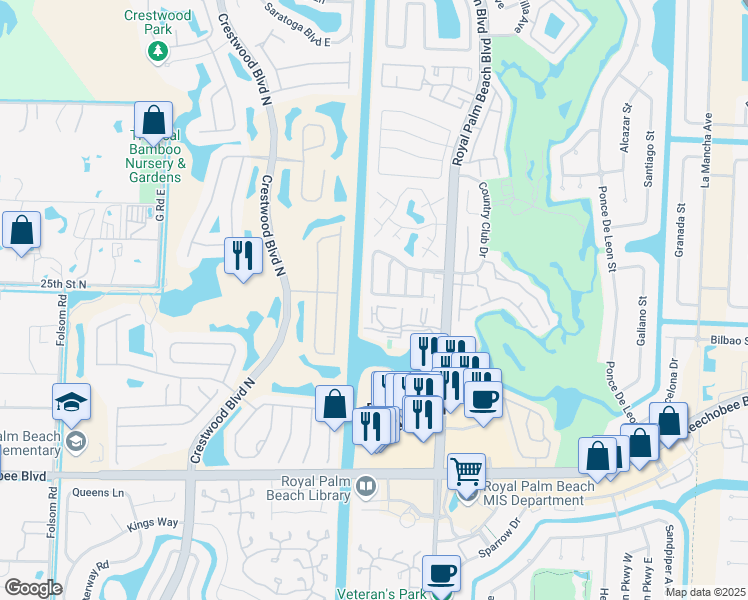 map of restaurants, bars, coffee shops, grocery stores, and more near 150 Heatherwood Drive in Royal Palm Beach