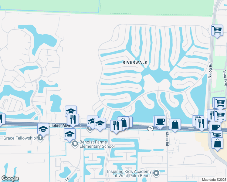 map of restaurants, bars, coffee shops, grocery stores, and more near 7873 Red River Road in West Palm Beach