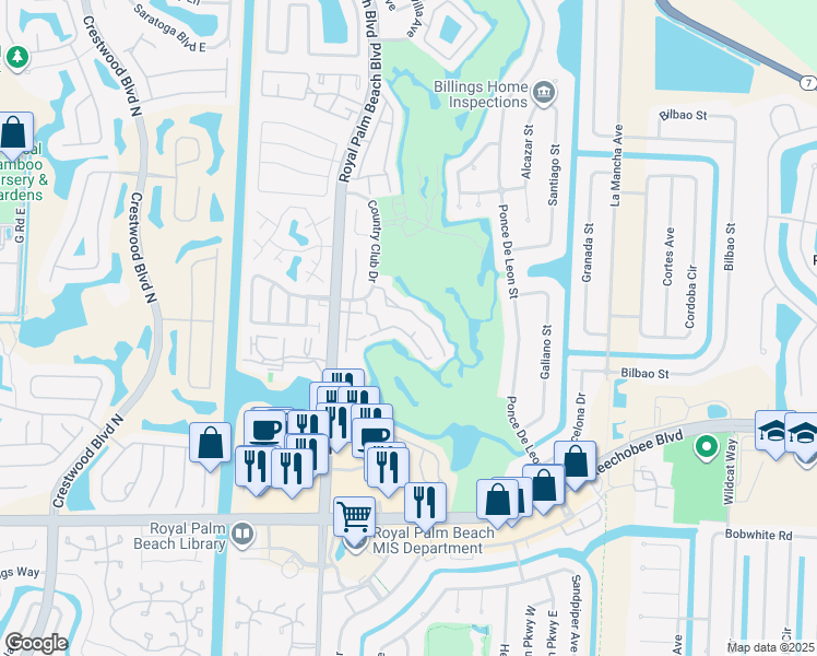 map of restaurants, bars, coffee shops, grocery stores, and more near 127 Prestige Drive in Royal Palm Beach