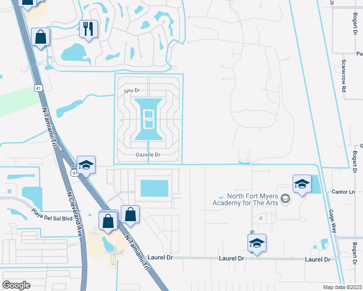 map of restaurants, bars, coffee shops, grocery stores, and more near 26 Eland Dr in North Fort Myers