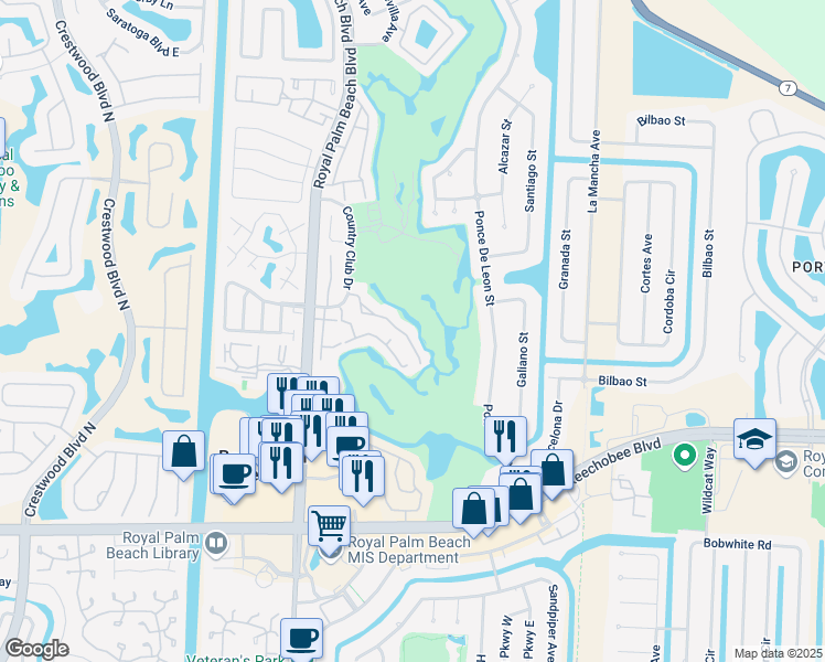 map of restaurants, bars, coffee shops, grocery stores, and more near 142 Prestige Drive in Royal Palm Beach