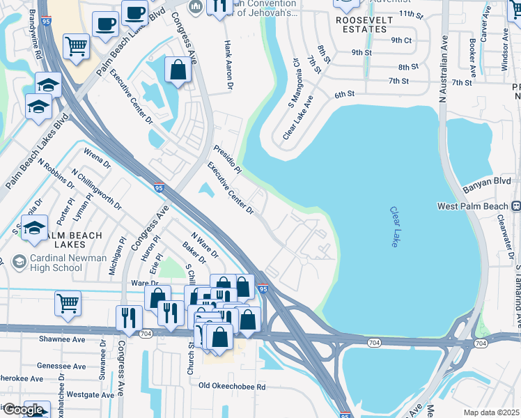 map of restaurants, bars, coffee shops, grocery stores, and more near 400 Presidio Place in West Palm Beach