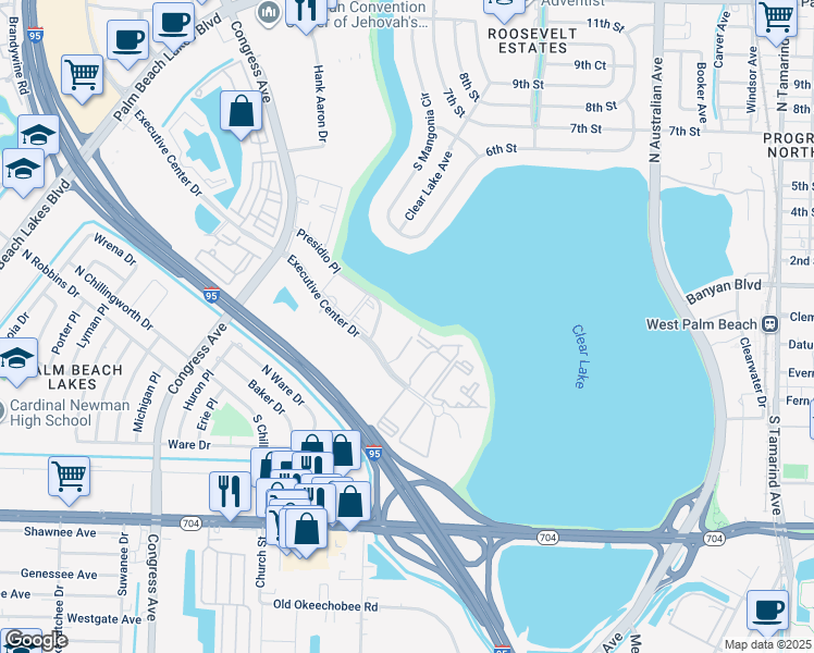 map of restaurants, bars, coffee shops, grocery stores, and more near 540 Executive Center Drive in West Palm Beach