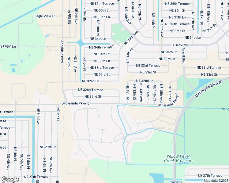 map of restaurants, bars, coffee shops, grocery stores, and more near 1122 Northeast 32nd Terrace in Cape Coral