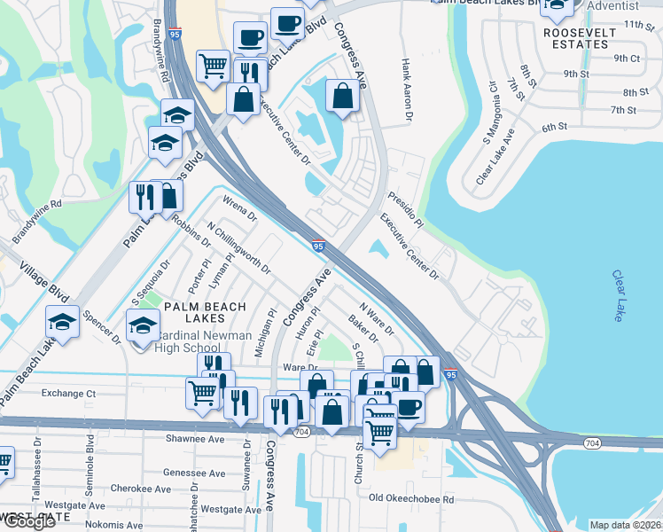 map of restaurants, bars, coffee shops, grocery stores, and more near 2009 North Congress Avenue in West Palm Beach