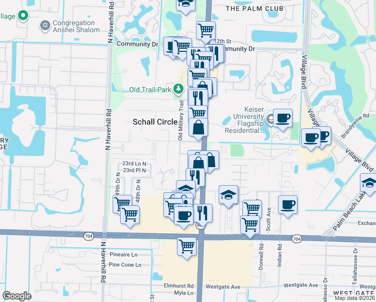 map of restaurants, bars, coffee shops, grocery stores, and more near 4562 Old Military Trail in West Palm Beach
