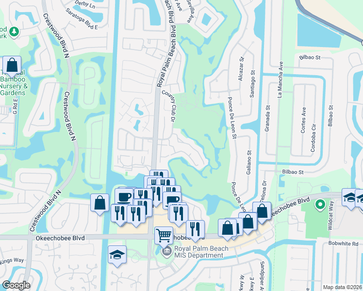 map of restaurants, bars, coffee shops, grocery stores, and more near 121 Prestige Drive in Royal Palm Beach