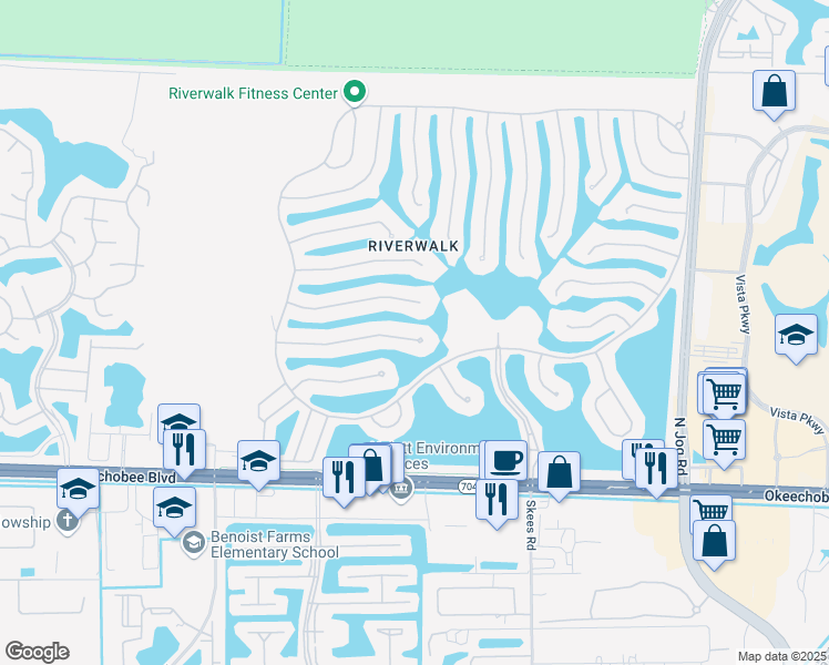 map of restaurants, bars, coffee shops, grocery stores, and more near 7647 Red River Road in West Palm Beach