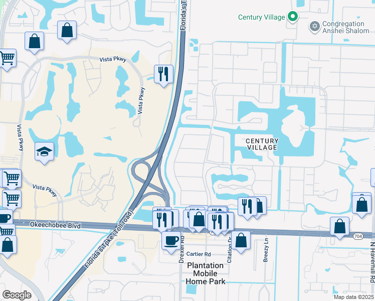 map of restaurants, bars, coffee shops, grocery stores, and more near 291 Camden M in West Palm Beach