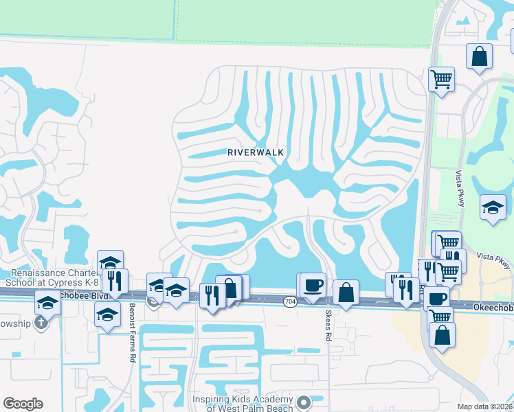 map of restaurants, bars, coffee shops, grocery stores, and more near 7647 Red River Road in West Palm Beach
