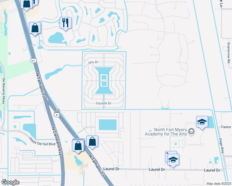 map of restaurants, bars, coffee shops, grocery stores, and more near 144 Elephant Way in North Fort Myers