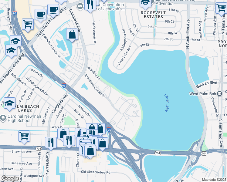 map of restaurants, bars, coffee shops, grocery stores, and more near 400 Presidio Place in West Palm Beach