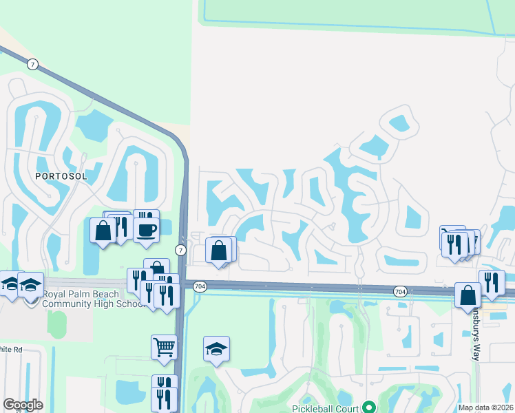 map of restaurants, bars, coffee shops, grocery stores, and more near 9749 Galleon Drive in Royal Palm Beach