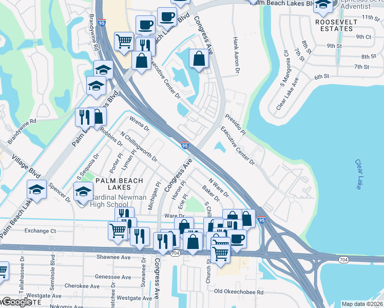 map of restaurants, bars, coffee shops, grocery stores, and more near 2009 North Congress Avenue in West Palm Beach