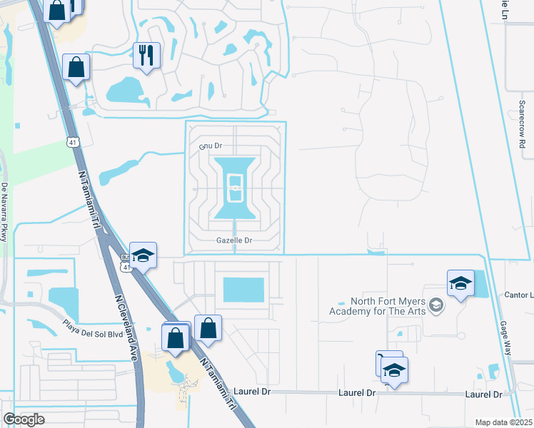 map of restaurants, bars, coffee shops, grocery stores, and more near 144 Elephant Way in North Fort Myers