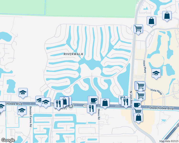 map of restaurants, bars, coffee shops, grocery stores, and more near 7459 Riverwalk Circle in West Palm Beach