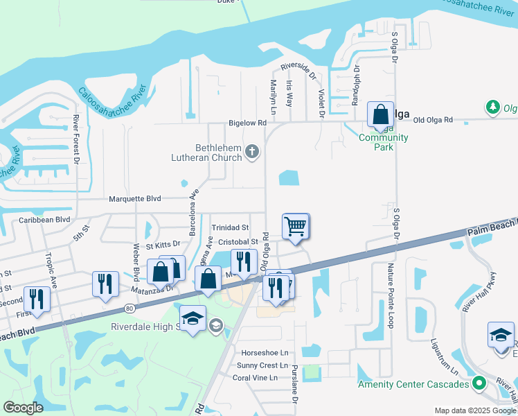 map of restaurants, bars, coffee shops, grocery stores, and more near 14178 Caribbean Boulevard in Fort Myers