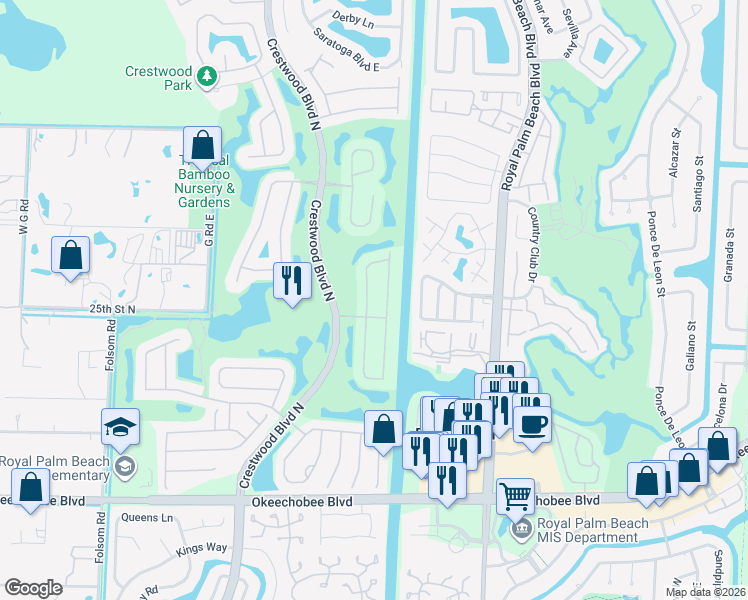 map of restaurants, bars, coffee shops, grocery stores, and more near 2006 Reston Circle in Royal Palm Beach