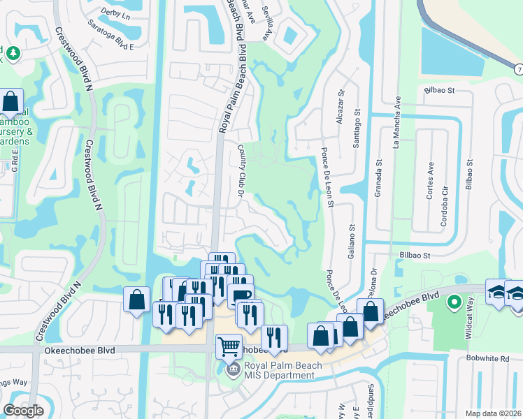 map of restaurants, bars, coffee shops, grocery stores, and more near 120 Prestige Drive in Royal Palm Beach