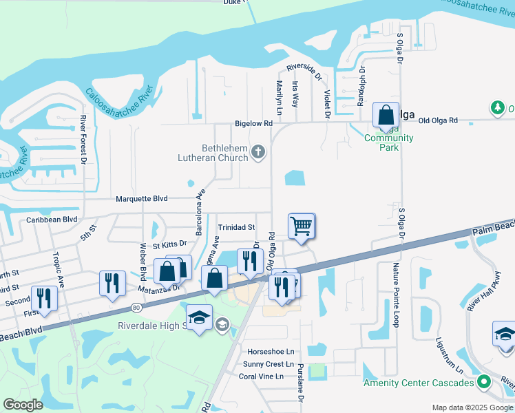 map of restaurants, bars, coffee shops, grocery stores, and more near 14178 Caribbean Boulevard in Fort Myers