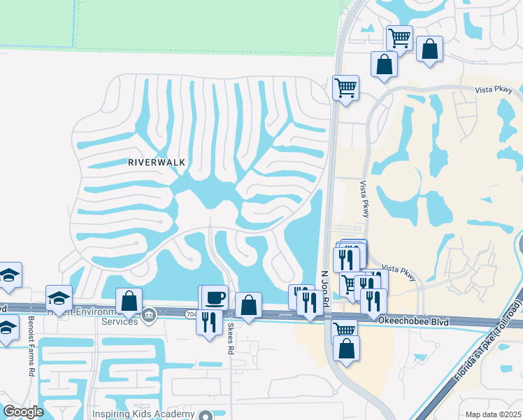 map of restaurants, bars, coffee shops, grocery stores, and more near 7196 Crystal Lake Drive in West Palm Beach
