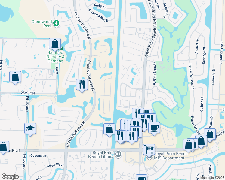 map of restaurants, bars, coffee shops, grocery stores, and more near 2069 Reston Circle in Royal Palm Beach