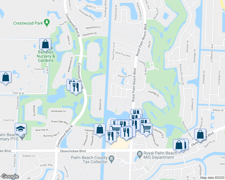 map of restaurants, bars, coffee shops, grocery stores, and more near 135 Heatherwood Drive in Royal Palm Beach