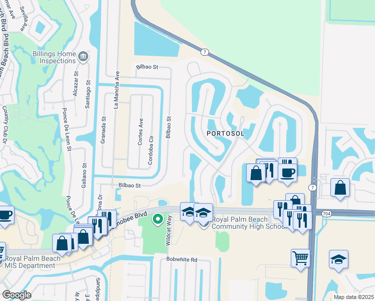 map of restaurants, bars, coffee shops, grocery stores, and more near 2228 Arterra Court in West Palm Beach