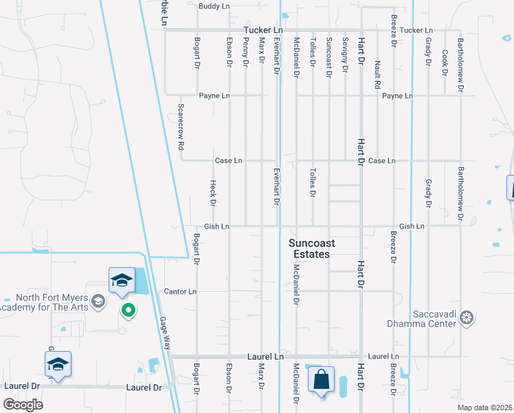 map of restaurants, bars, coffee shops, grocery stores, and more near 8065 Penny Drive in North Fort Myers