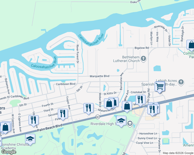 map of restaurants, bars, coffee shops, grocery stores, and more near 13667 Marquette Boulevard in Fort Myers