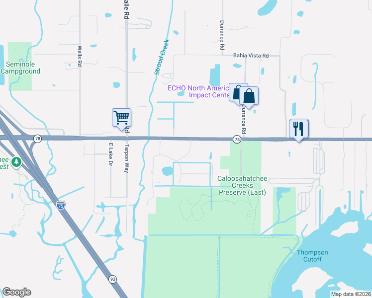 map of restaurants, bars, coffee shops, grocery stores, and more near 9786 Bayshore Road in North Fort Myers
