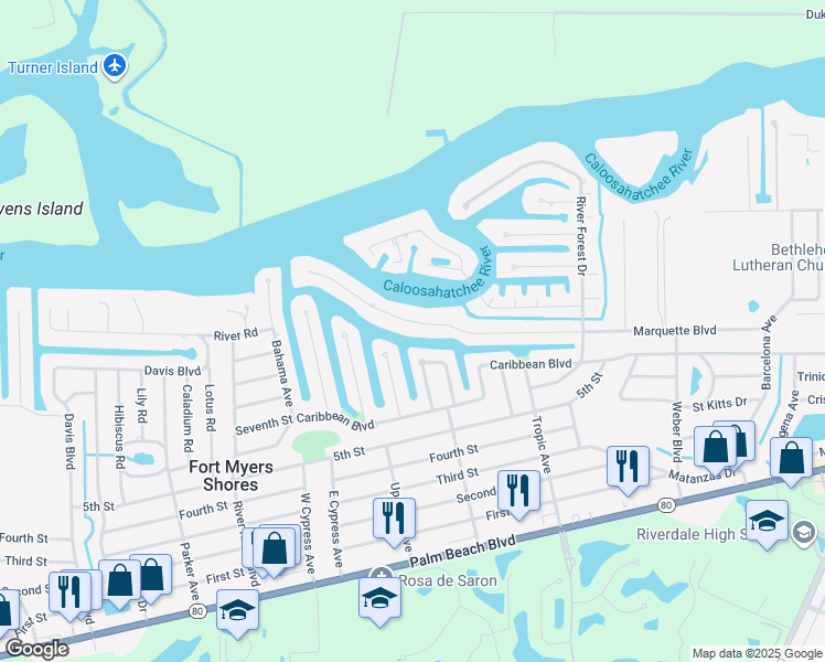 map of restaurants, bars, coffee shops, grocery stores, and more near 13364 Marquette Boulevard in Fort Myers