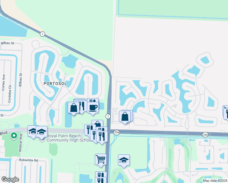 map of restaurants, bars, coffee shops, grocery stores, and more near 2393 Windjammer Way in West Palm Beach