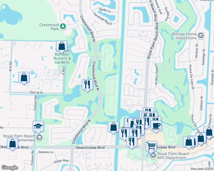 map of restaurants, bars, coffee shops, grocery stores, and more near 2015 Reston Circle in Royal Palm Beach