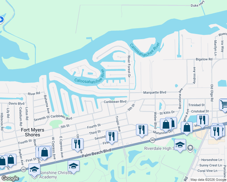 map of restaurants, bars, coffee shops, grocery stores, and more near 13511 Island Road in Fort Myers